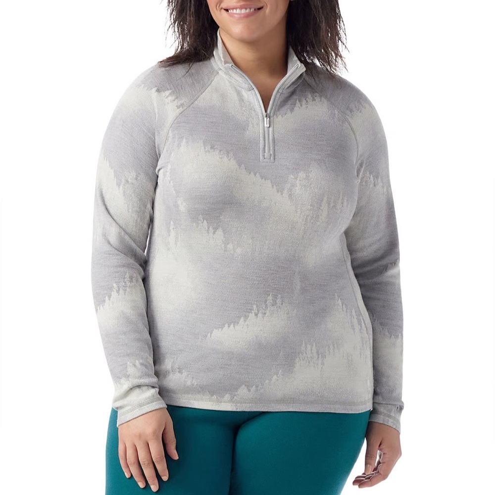 Smartwool thermal merino base layer 1/4 zip 4X plus light gray foggy pines NWT